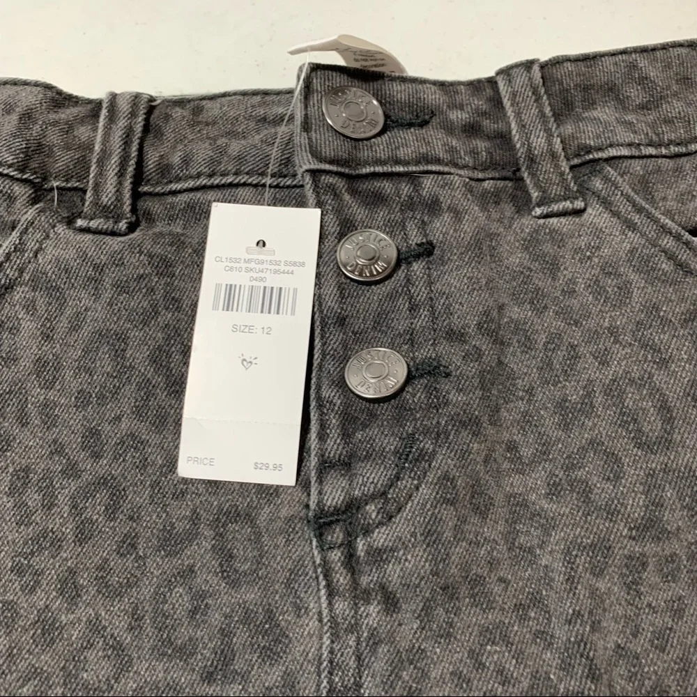 New Justice Girls Leopard Print Denim Skort size 12 Black gray BNWT